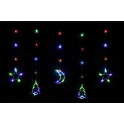 Kurtyna świetlna z dekoracjami świątecznymi LED z zasilaczem 31V przeźroczysty przewód 3m multikolor 21-601
